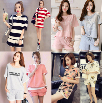 Summer Korean version Short sleeves Ms sleepwear relaxed sweet and sweet students Leisure sport Two suits can be worn outside the home dress