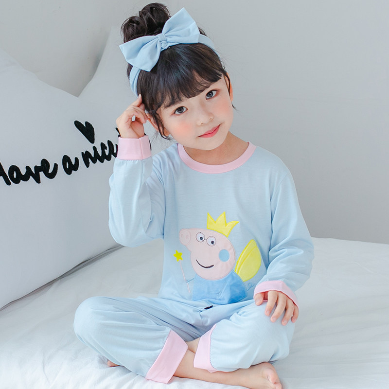 Summer Children Pajamas Girl Pure Cotton Long Sleeve Spring Autumn Season Thin little girl Princess CUHK Princess Home Suit Suit