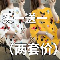 Sleepwear Women Summer Pure Cotton Short Sleeves New 2022 Big Code Thin style Cute Shorts Loose Outside Wearing Home Suit Suit