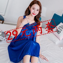 Sleeping Dress Extra-long Woman Over Knee Ice Wire Sexy Summer Big Code Silk Thin Korean version Loose Harness Short Sleeve Pyjamas