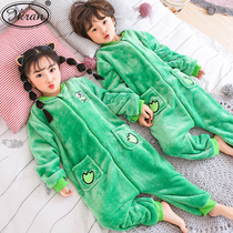 Childrens coral velvet jumpsuit pajamas autumn and winter cartoon Boys Girls
