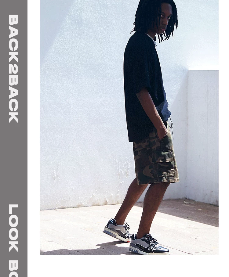 BACK2BACK Tide thương hiệu ngụy trang đã giặt nhiều túi hip-hop đường phố quần short lỏng giản dị dụng cụ quần năm điểm - Quần short