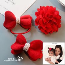 Korean children hairclip girl hair accessories baby headgear big red bow flower Hairband hair card floral headdress