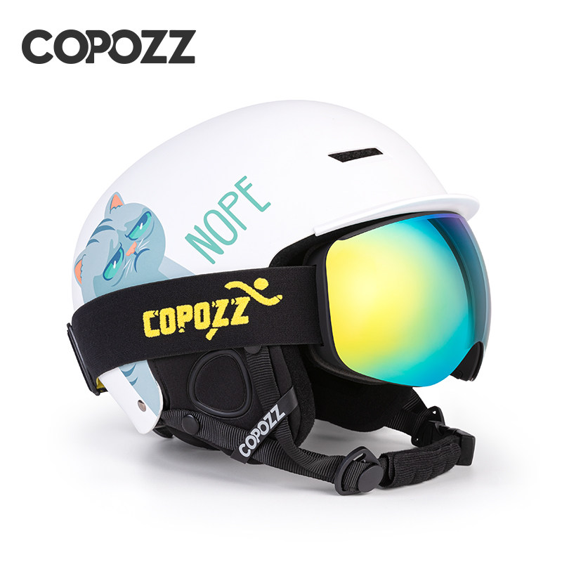 COPOZZ spherical ski glasses safety helmet integrated adult anti-fog male and female cocked myopia skiing goggle gear