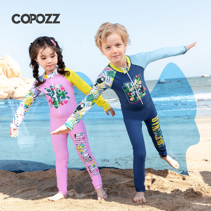 COPOZZ Children's swimsuit male and female body swimming clothes small CUHK child long sleeve sunscreen child wetsuit suit