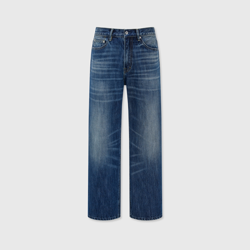 Luxb'Half-Fold Cow' Sky Blue Straight-Leg Slimfit Fashion Heavy-Duty Washed Blue Selvedge Denim Jeans