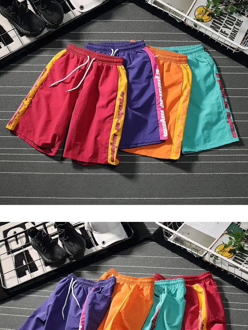 Mùa hè retro hiphop tuổi teen quần short bãi biển nam lỏng thủy triều tươi thương hiệu sinh viên hip hop năm điểm quần quần short nam
