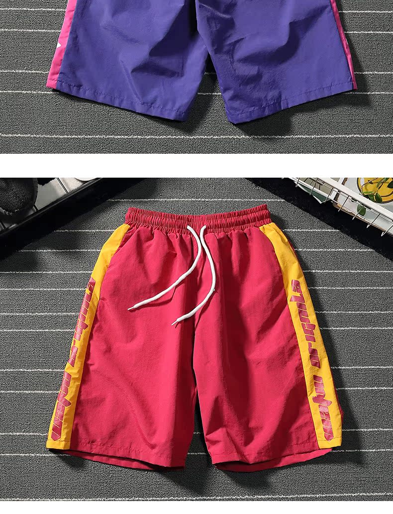 Mùa hè retro hiphop tuổi teen quần short bãi biển nam lỏng thủy triều tươi thương hiệu sinh viên hip hop năm điểm quần quần short nam