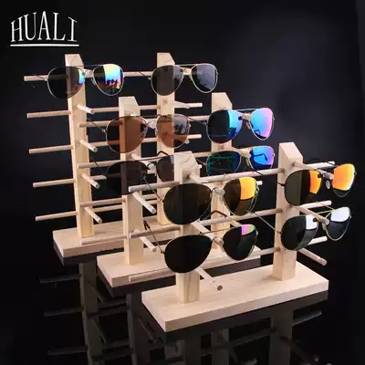 Log glasses display rack Store display storage placement decorative props wooden hanging sun children's eye rack