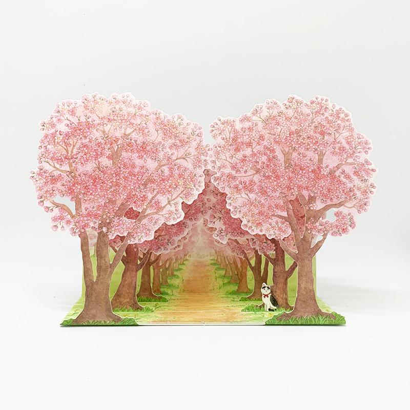 Japan's hot cherry blossom spring romantic scenery puppy cat rabbit universal blessing stereo greeting card animal collection