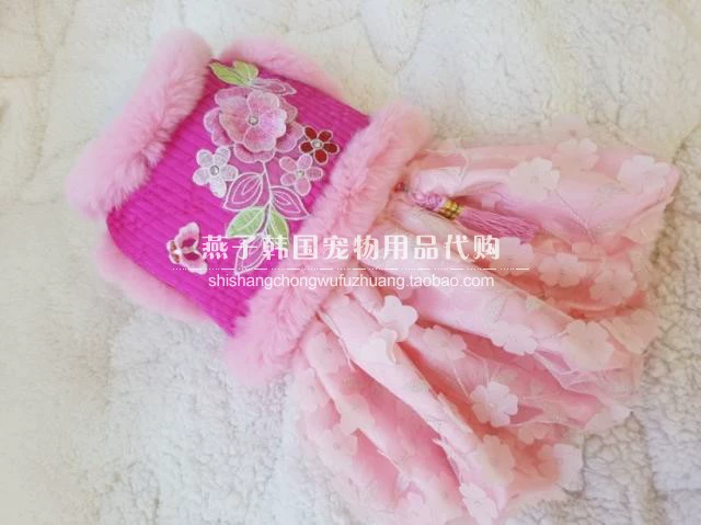 Hàn Quốc mua thú cưng cung cấp quần áo thú cưng mèo và chó handmade công chúa hoa hanbok Hàn Quốc hai mảnh - Quần áo & phụ kiện thú cưng