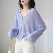 Office air conditioning jacket long-sleeved hollow knitted sweater sun protection clothing for women 2023 summer thin outer cardigan blouse