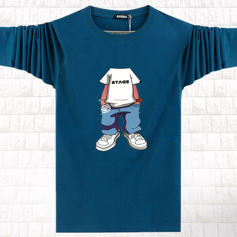 Mùa thu mới tay dài nam áo thun mùa xuân và mùa thu mỏng của cổ tròn cotton cộng với chất béo cỡ lớn thả lỏng áo sơ mi mùa thu áo thun ba lỗ nam