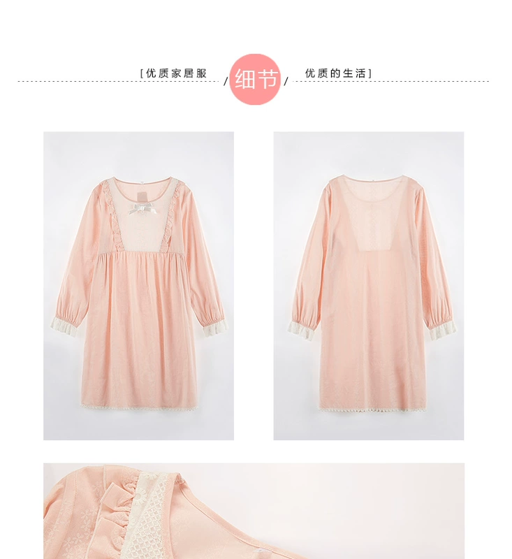 Váy ngủ nữ công chúa cotton dài tay phần mỏng dệt bông tươi có thể mặc bên ngoài nhà quần áo đồ ngủ phụ nữ mùa xuân và mùa thu pijama nam