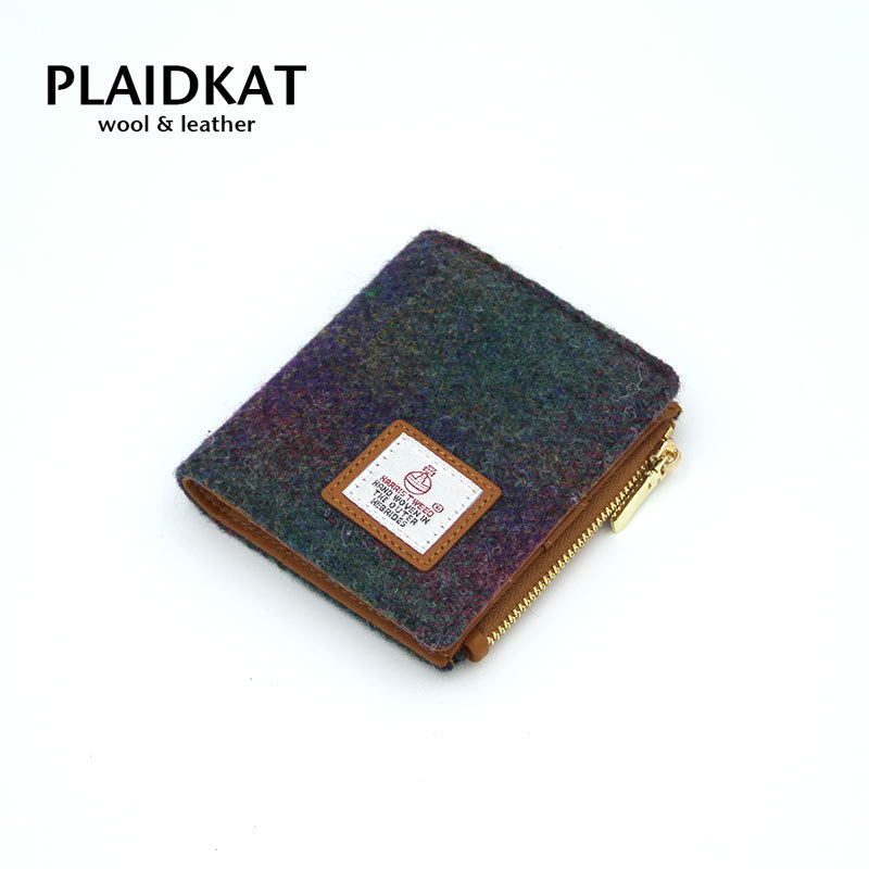 Plaidkat Harris Tweed Harris Tweed First-Layer Cowhide Portable Small Wallet, Mini and Compact