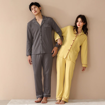 Male and female cotton pajamas autumn cotton long-sleeved trousers home wear plus size lapel couple suit