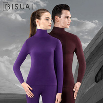 High collar couple mens and womens thermal underwear set plus velvet seamless autumn pants black technology velvet fever fiber