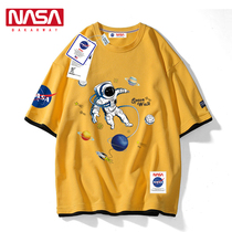 NASA Joint new cotton student cartoon astronaut joint T-shirt women short-sleeved lovers Tide brand men