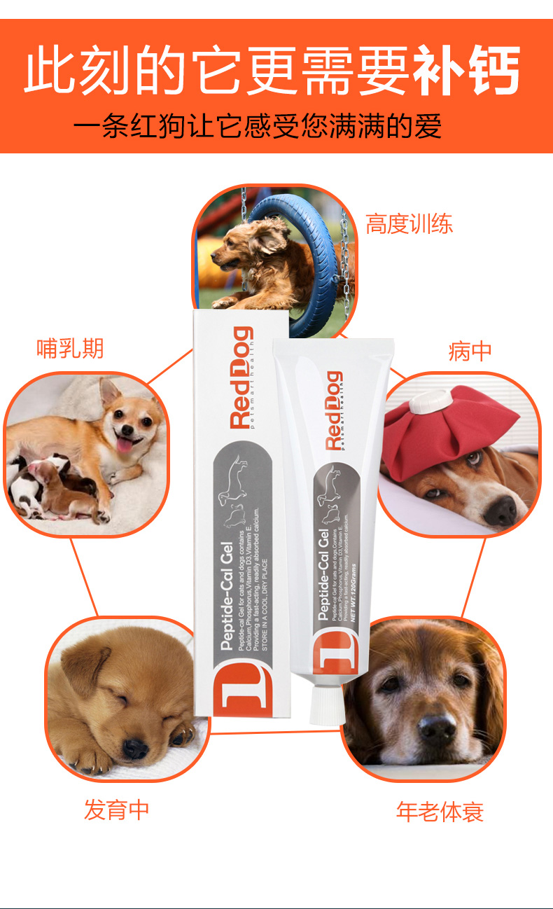 RedDog Red Dog Peptide Canxi Canxi Strong Bone Canxi Health Răng Pet Cat Dog Kem dinh dưỡng tổng hợp Sản phẩm sức khỏe sữa cho chó bị bệnh