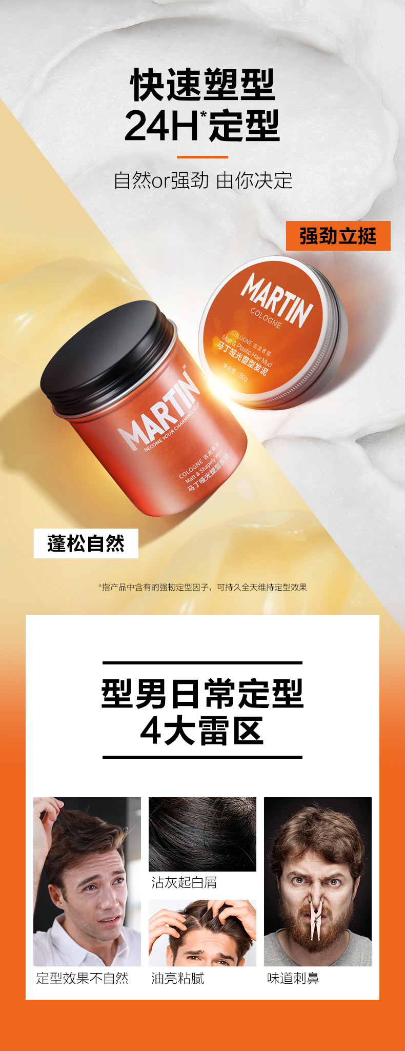 马丁 古龙香氛 男士定型发蜡/发泥 80g 图1