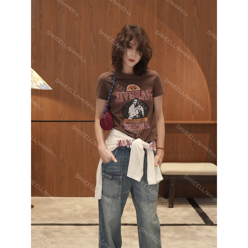 [Retro Records] Designed with American Retro Style, Distressed Print, Vintage Atmosphere T-Shirt Z8173