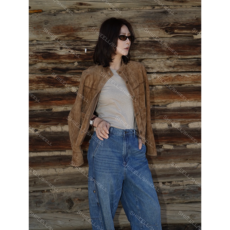 Jiaoye Shiieell【Autumn Velvet Sheepskin】Vintage Khaki Brown Matte Suede Sheepskin Vintage Jacket Leather Coat Jiaoye Shiieell【Autumn Velvet Sheepskin】Vintage Khaki Brown Matte Suede Sheepskin Vintage Jacket Leather Coat