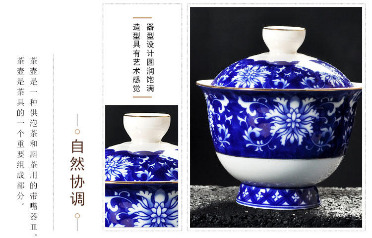 Four - walled yard kung fu tea set of blue and white porcelain of a complete set of household see colour ceramic hand - made teacup teapot modern dehua