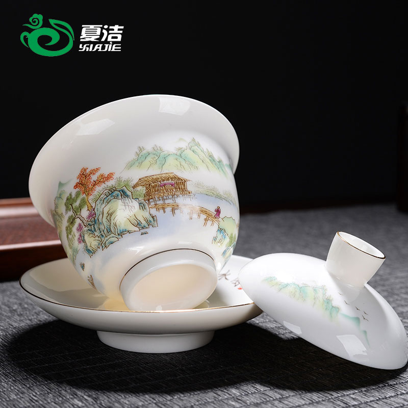 Four - walled yard fuels the suet jade tureen home only a single large three tureen kung fu tea set modern cups tea bowl