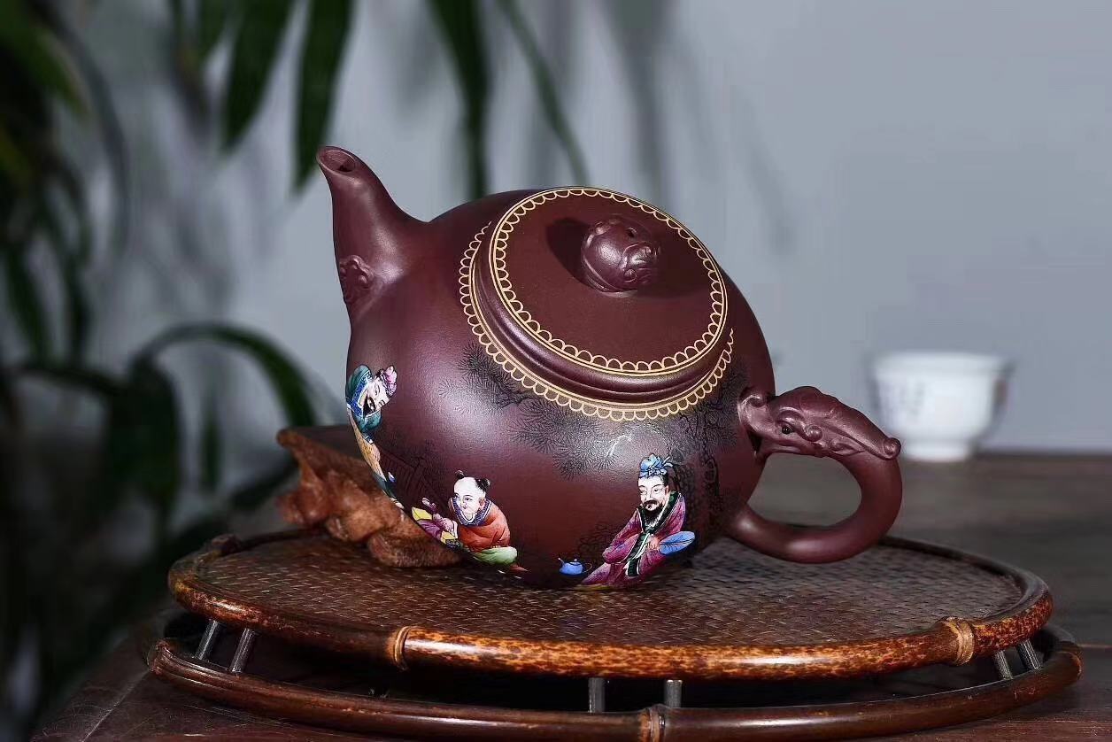 Four - walled yard authentic fine it yixing masters all pure hand yunlong pot pot of high - quality goods colored enamel teapot collection