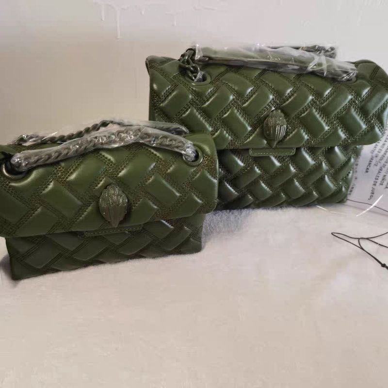 Kurt Geiger 2025 New Quilted Dark Green Chain Bag Single Shoulder Crossbody Bag British Eagle Head Niche