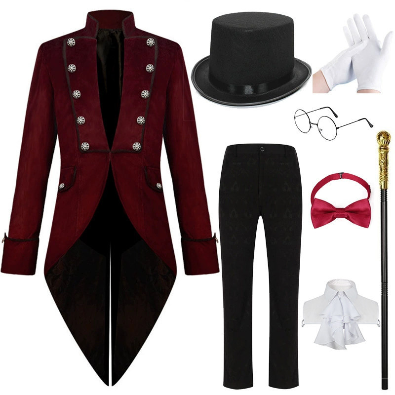 New British Court-Style Tuxedo Suede Double-Breasted Gentleman's Formal Suit Men's Host Performance Costume