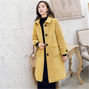 皮毛一体仿羊羔毛加绒外套女2019新款秋冬季中长款宽松毛呢大衣