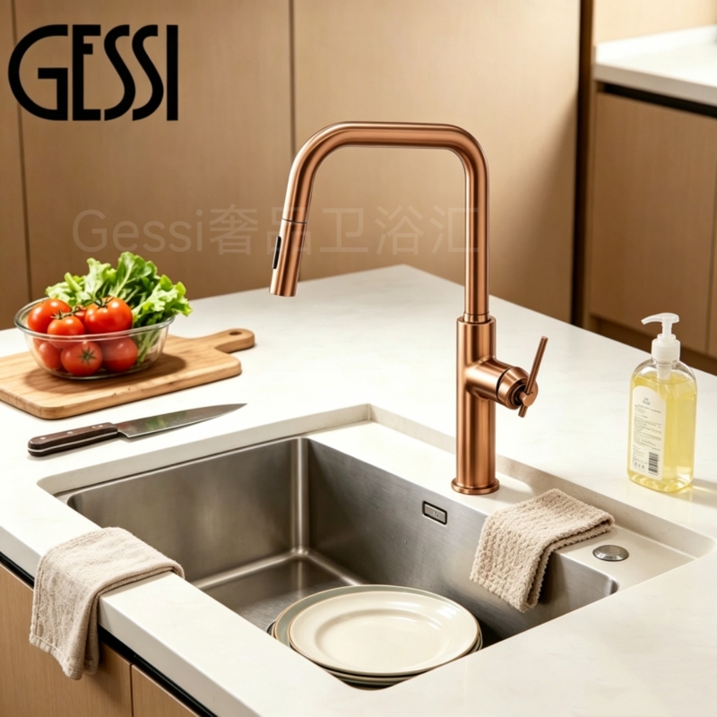 Gessi Kitchen Pull-Out Hot and Cold Water Faucet for Sink, Dishwashing Sink, Universal Rotating Balcony Faucet
