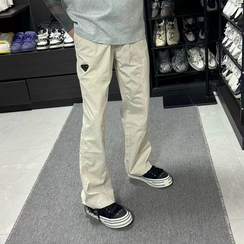 Spring and Summer Thin Unisex Fashion Triangle Logo Casual Flared Pants Korean Style Light Luxury Versatile Loose Straight Pants