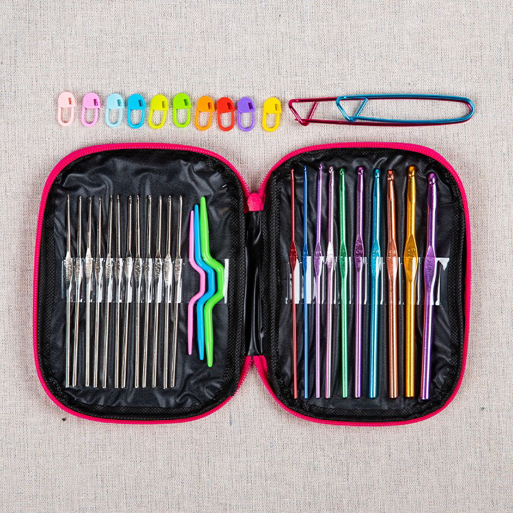 Knitting Tools Sweater Needles Colorful Crochet Hooks + Silver Metal Crochet Hooks Leather Set 22 Pieces DIY Crochet Hooks Free Shipping