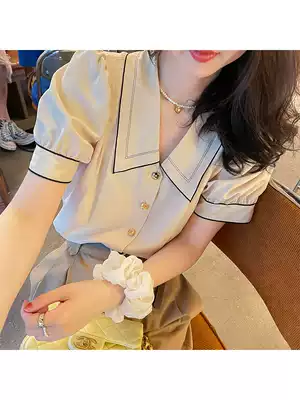 TAKIYA French doll collar retro short sleeve shirt female summer thin design sense niche chic bubble sleeve top