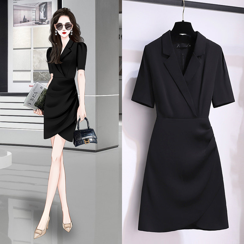 Suit Ocean Dress Texture Advanced Sensation 2022 New Women's Clothes Summer OL Small Snowspun Black Little Black Dress