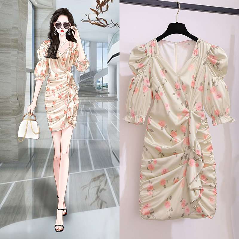 2022 Don't make a fag-style crummy dress Summer new V collar conspicuos slim dress Small Temperament Women Dress