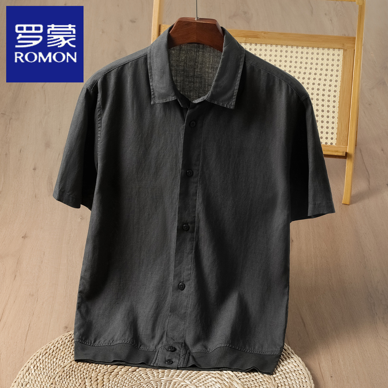 Romon Men's Tencel Linen Short-Sleeved Shirt, Summer Thin Style, High-End Linen Material, Cool-Feeling, Old Money Style Shirt