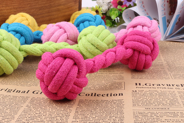 New Candy Color Pet Cotton Rope Dệt Dumbbell Ball Dog Toy Molar Cắn Mèo Đồ chơi Đồ chơi - Mèo / Chó Đồ chơi đồ chơi chó gặm xương