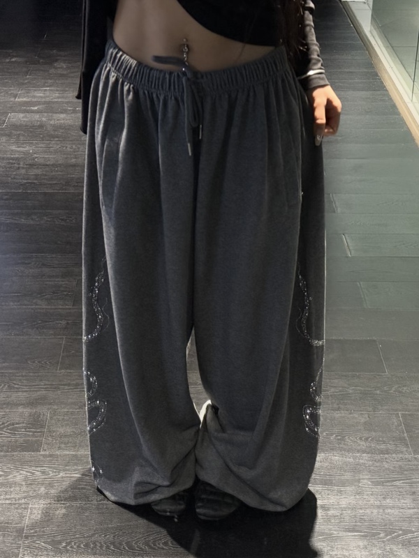 Strawberry Bear [Original Fabric] Rhinestone Snake Print Casual Pants Women's Street Style Loose Sports Sweatpants Trendy Brand Men's