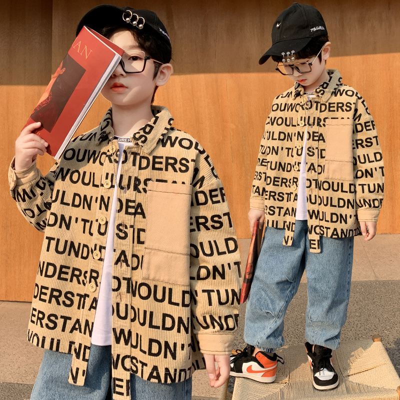 Boys Shirt 2022 New Kids Handsome Spring and Autumn Season Long Sleeves Medium Boy Autumn Dress Fried Street Jacket Shirt Tide Boy