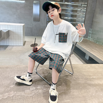 Boys' Summer Outfit 2026 New Style Summer Short-Sleeve Sportswear for Older Children, Fashionable and Trendy Two-Piece Set — 2