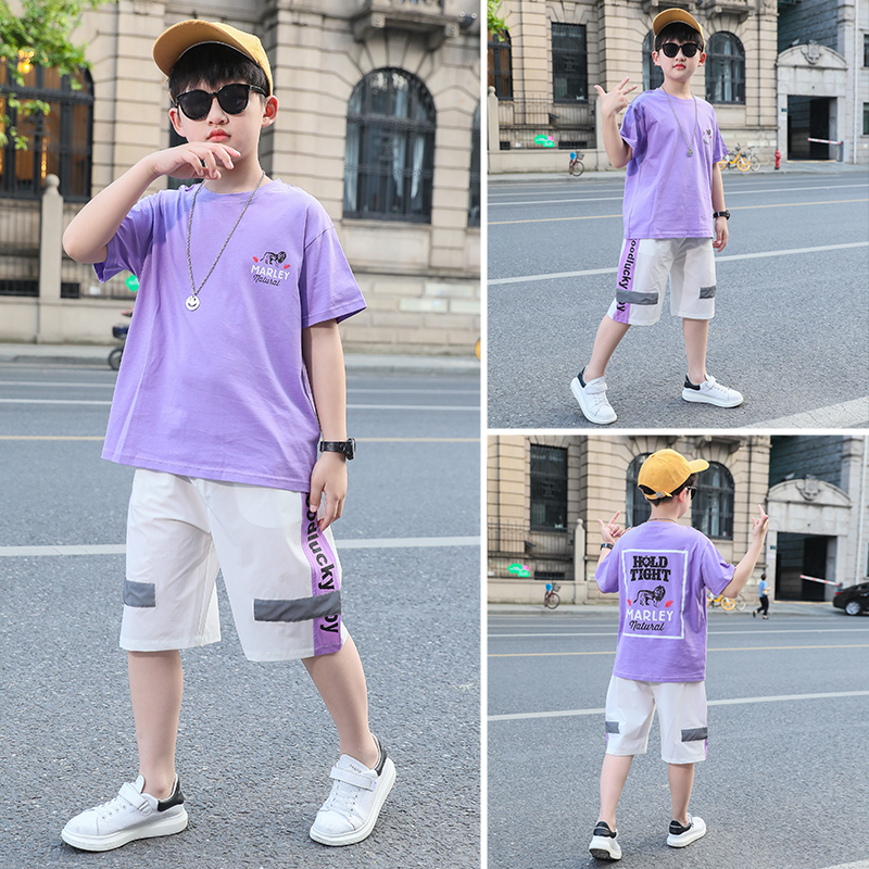 Boys summer suit 2021 new fashion boys summer sports 12-year-old children Korean version handsome children's short sleeves