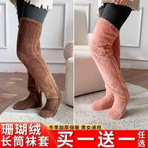 Rocking socks female winter plus thickening leg cover dew toe warm knee heating artificial floor socks