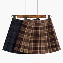 Plaid pleated short skirt womens a-line high waist spring 2021 new small retro outer wear wool skirt