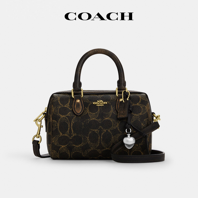 [Domestic Ready Stock] Coach/Coach Rowan Boston Bag Small Retro Shoulder Crossbody Handbag for Women