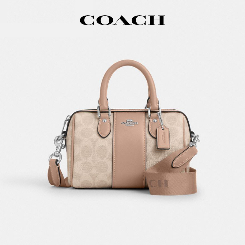 [in Stock in China] Coach/Coach New Boston Bag Retro Striped Versatile Shoulder Crossbody Handbag