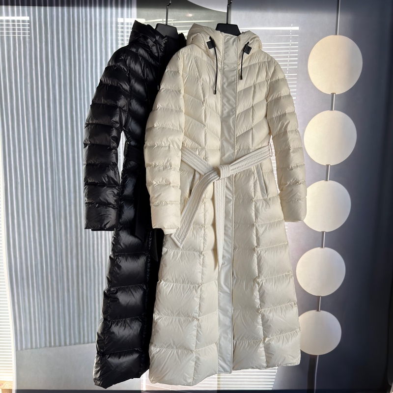 Goose down Cold-Proof Magic Garment, Slimming, Super Pretty, Lightweight, Warm, Thickened, Hooded, Extra-Long, Over-The-Knee, Waist-Cinching down Jacket for Women