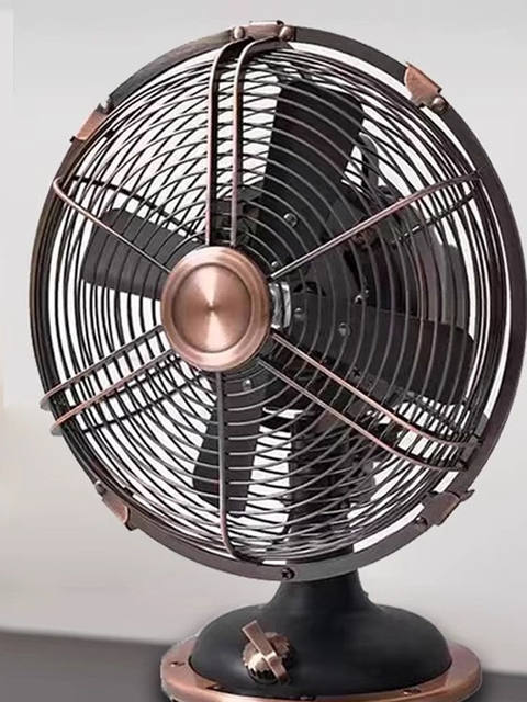 Sunko Antique Table Fan Household Metal Electric Fan Desktop Commercial 12inch Strong Wind Durable Nostalgic Bronze Shaking Head